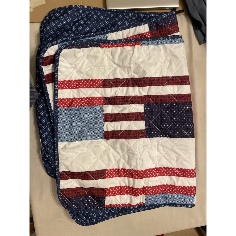 Pair New Matching Pillow Covers King Quilted‎ American Red White Blue Stripes